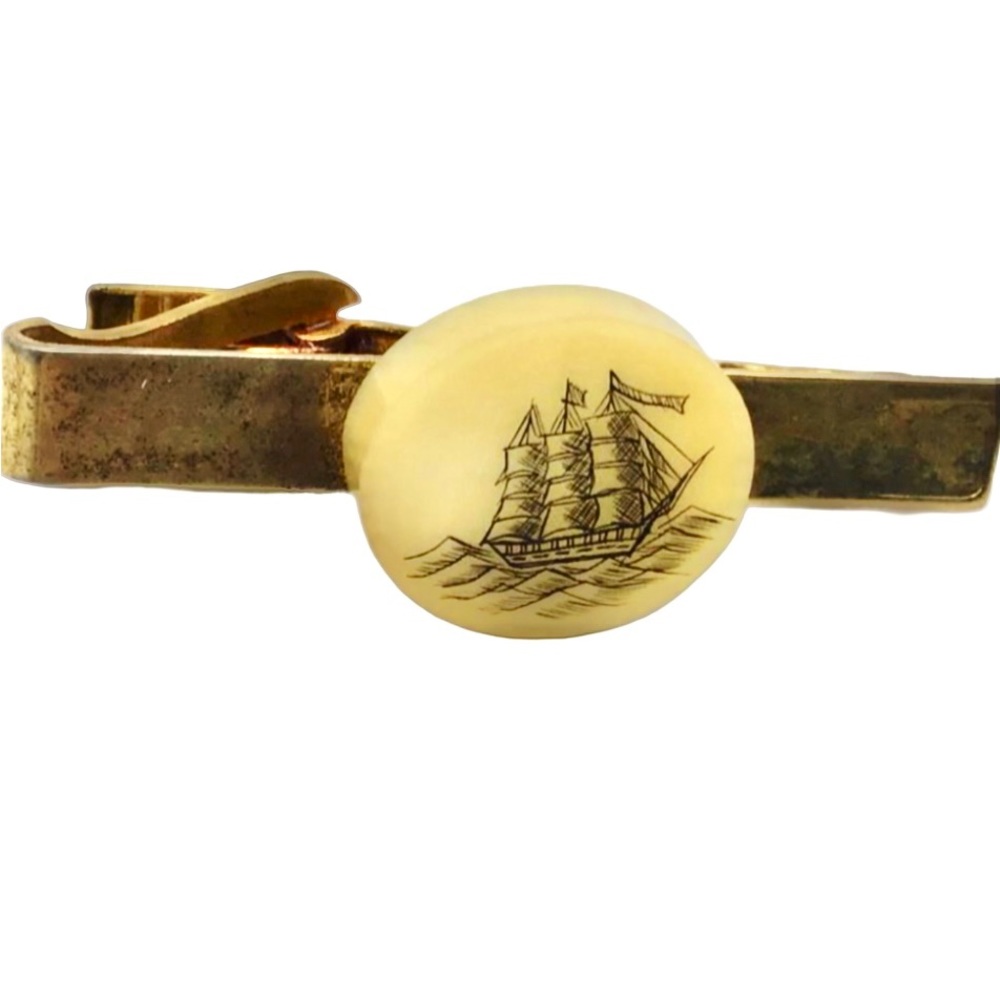 Rare Vintage Mens Nautical Ship Tie Bar Clip